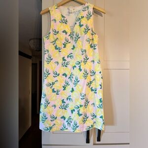 Cynthia Rowley summer shift dress, lemons, light pink and green leaves, size 6